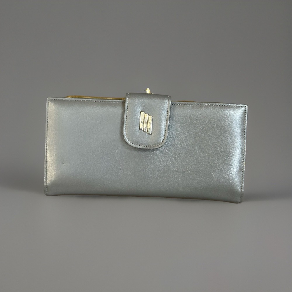 VTG Buxton Top Grain Leather Wallet Gray Clutch Organizer | Made in Hong Kong